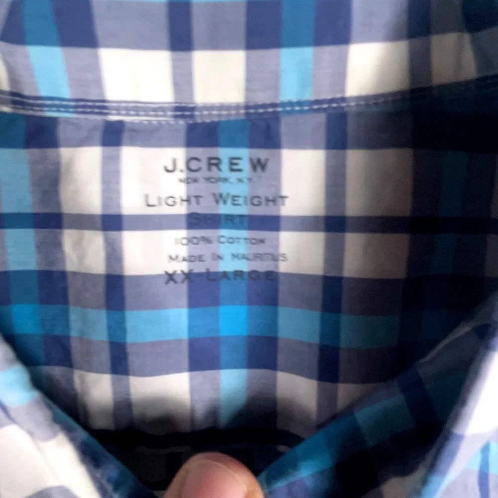 J Crew Mens XX Large Lightweight Plaid Button Down Shirt Long Sleeve 100% Cotton